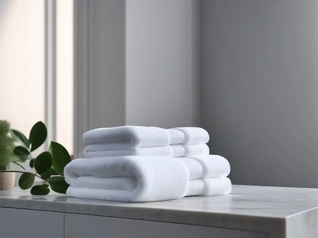 Rutina de Spa para Piel Sensible: Serenidad y Elegancia Un oasis de belleza para pieles sensibles: rutina facial calmante en elegante spa con productos de lujo y suaves toallas blancas