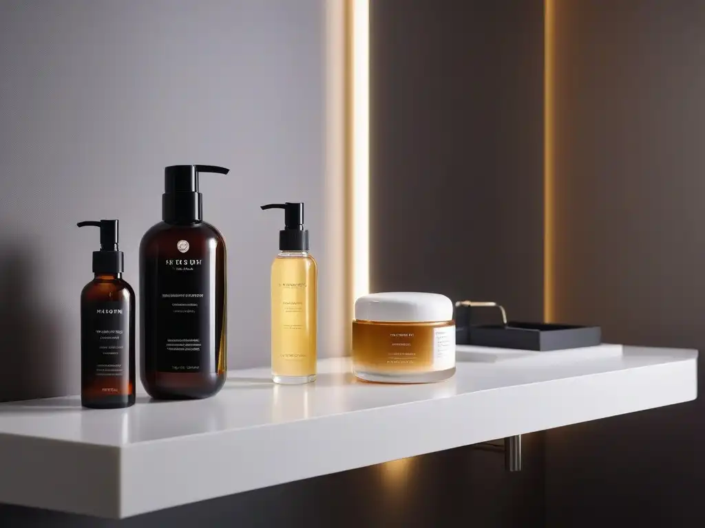 Estantería de baño para piel plus size: lujo y sofisticación Un oasis de belleza plus: estante de baño elegante con productos de lujo, envases sofisticados y colores vibrantes
