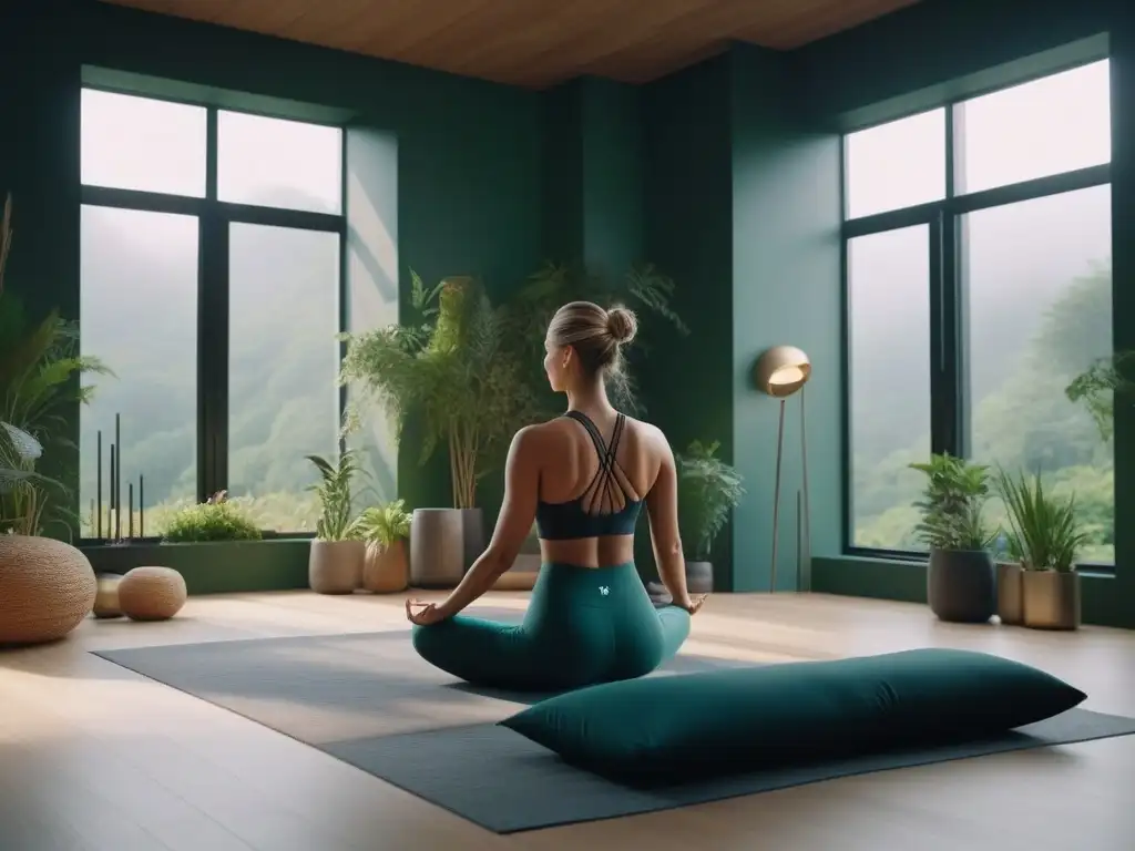 Espacio de yoga sereno en sala moderna con vista al jardín Un oasis de bienestar emocional diverso en sala minimalista con ventanales al jardín