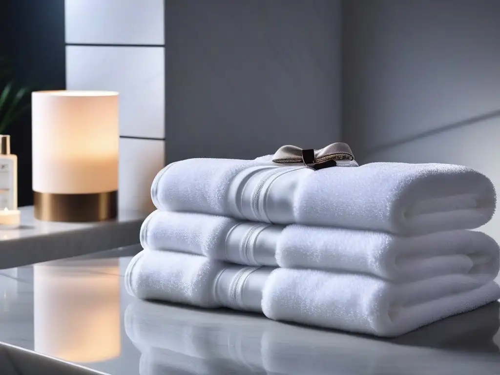 Spa de lujo: ambiente sofisticado y relajante Un oasis de lujo para piel: spa elegante con productos y toallas blancas, cama de tratamiento acogedora
