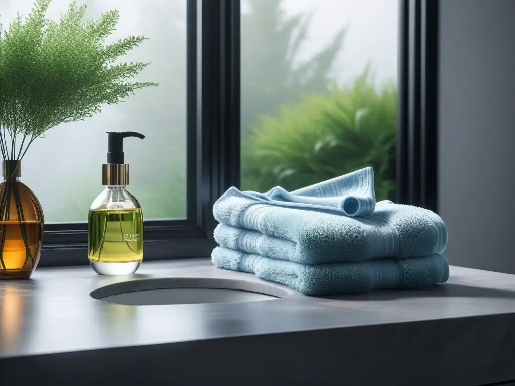 Ritual de lujo para el cabello en baño elegante Un oasis de lujo para tratamientos capilares en casa