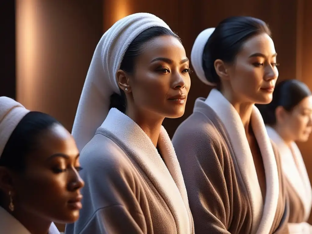 Exfoliación de lujo: diversidad de edades y etnias disfrutan en spa moderno Un oasis de relajación: personas de distintas edades y etnias disfrutan de tratamientos exfoliantes en un lujoso spa