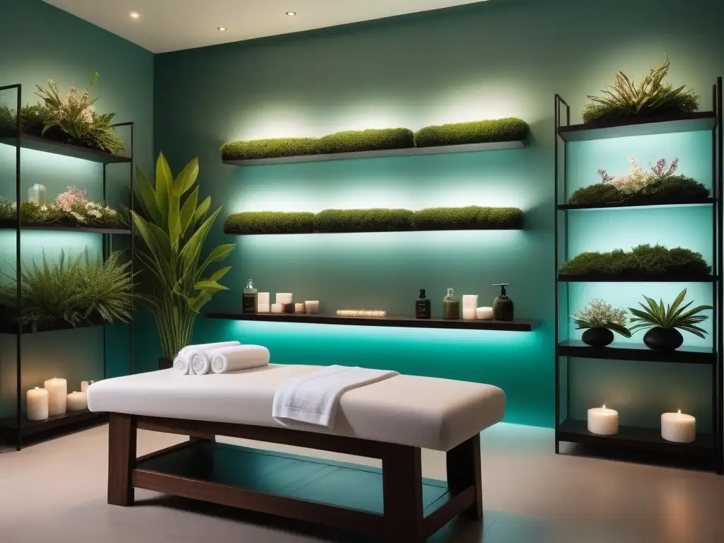 Spa vegano: lujo y tranquilidad en imagen detallada Un oasis de serenidad y lujo con tratamientos de belleza veganos en un spa minimalista y moderno