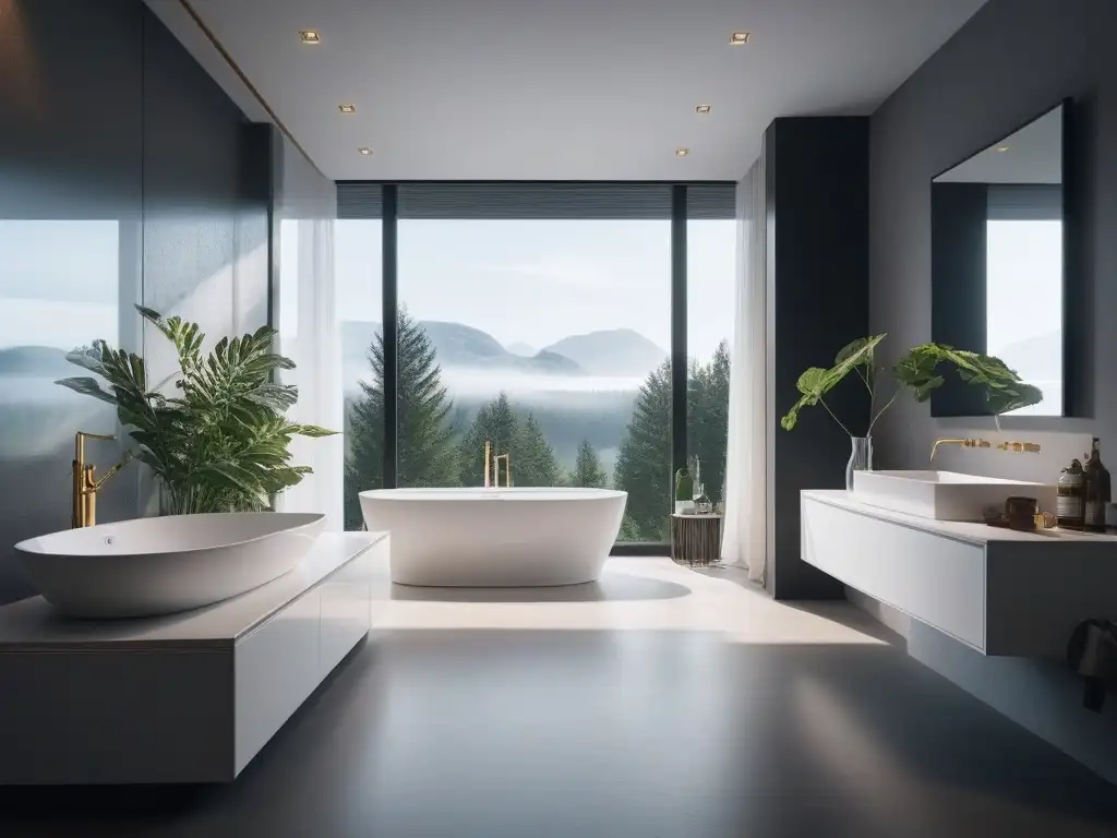 Baño de lujo con inodoro inteligente y ambientación hightech Un oasis de tecnología y confort en baño inteligente de diseño moderno y lujoso