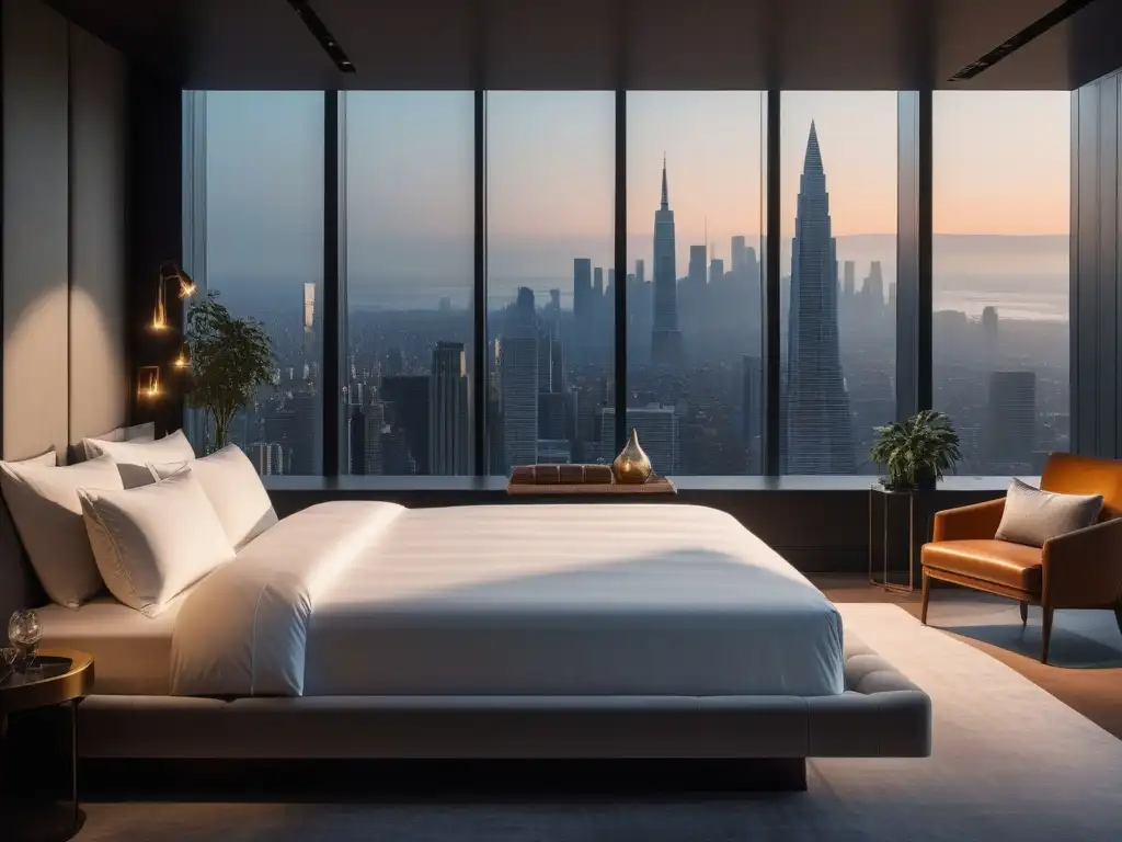 Suite de lujo con cama king size y tecnología de vanguardia Un oasis de tecnología para un sueño reparador en una lujosa cama tamaño king