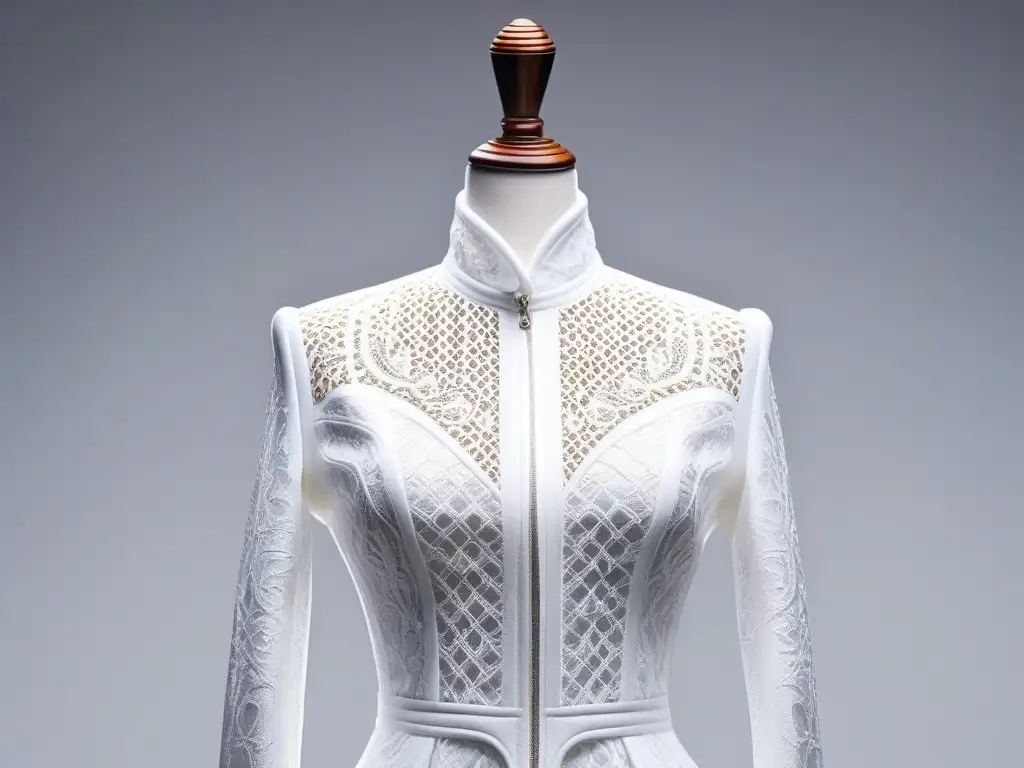 Diseño de moda de lujo en 3D: innovación y elegancia futurista Una obra maestra de moda inclusiva para todos los cuerpos, con detalles intrincados y elementos futuristas, creada con tecnología de impresión 3D