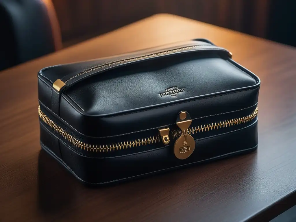 Organizador de viaje de lujo en cuero - Elegante y funcional Un organizador de lujo para accesorios de viaje personalizados inclusivos, elegante y moderno, con compartimentos para diversos objetos