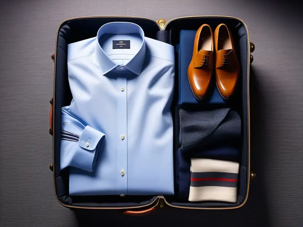 Conjunto de viaje elegante sobre maleta minimalista en habitación de hotel Outfit de viaje elegante sobre maleta en hotel lujoso