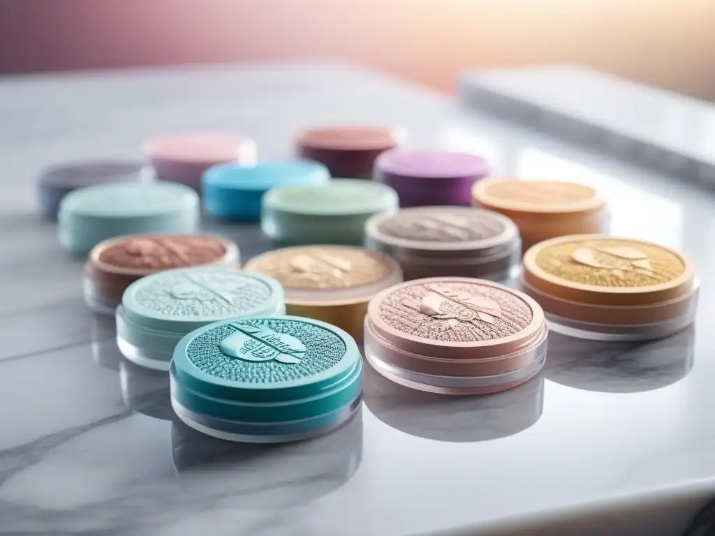 Paleta de maquillaje de lujo en tonos pastel y detalles florales Paleta de maquillaje de lujo en tonos suaves y elegantes, con detalles florales en polvos brillantes