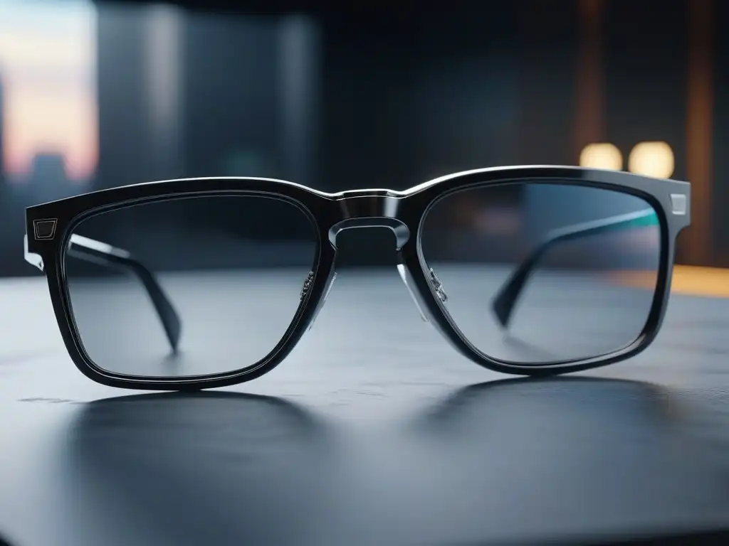 Gafas inteligentes de diseño en 8k: lujo y tecnología futurista Un par de gafas inteligentes de diseño descansando en una encimera de mármol, destacando su lujo y tecnología de vanguardia