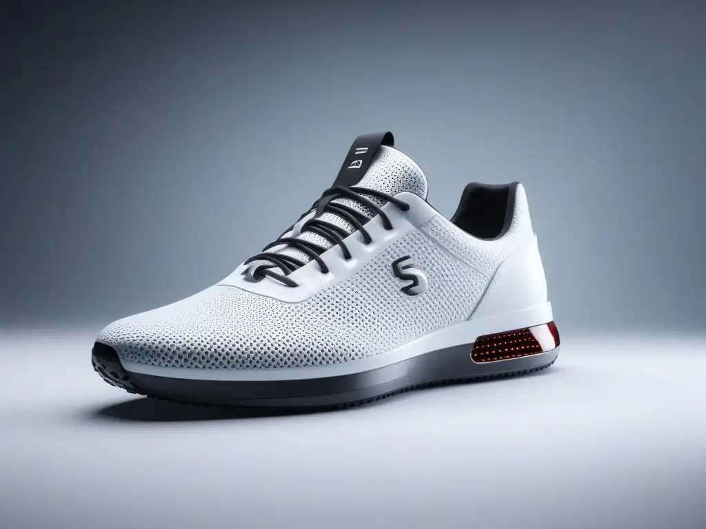 Zapatillas futuristas con pantallas digitales personalizables Un par de tenis futuristas con pantallas digitales y funciones avanzadas