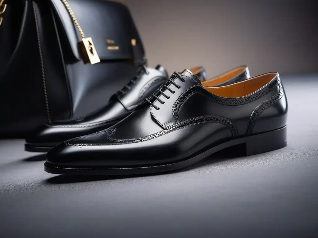 Zapatos y bolso de cuero negro: sofisticación atemporal Un par de zapatos y un bolso de cuero negro elegantes para seniors en evento formal