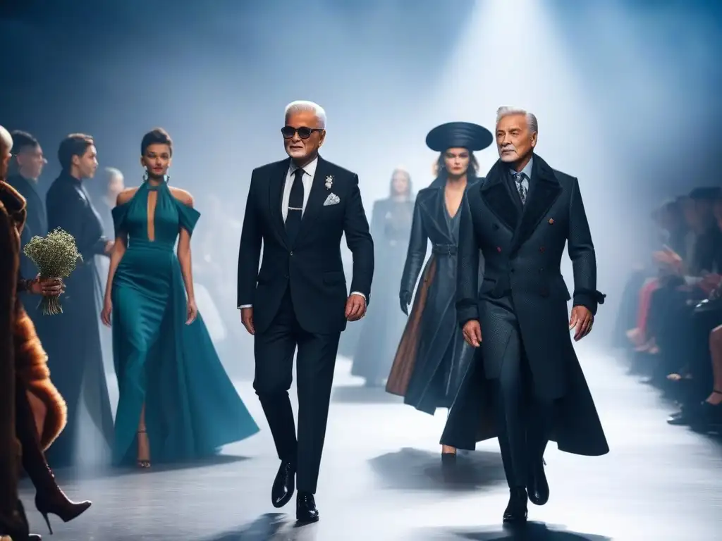 Desfile de moda: modelos seniors lucen diseños avant-garde Pasarela de moda senior con diseñadores emergentes, modelos elegantes desfilando con confianza ante una audiencia impresionada