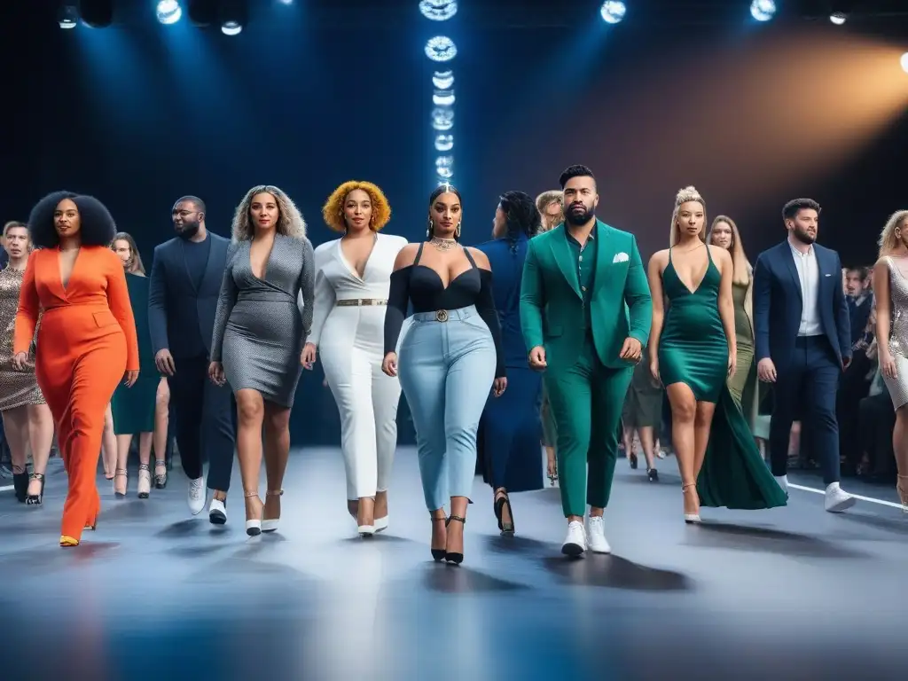 Diversidad y empoderamiento en la pasarela: moda para todos Una pasarela diversa con moda para todos, resaltando la inclusividad y la belleza de la diversidad en la moda