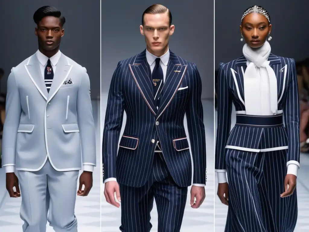 Desfile de moda inclusivo y empoderador de Thom Browne Una pasarela diversa con modelos de diferentes tallas, géneros y etnias luciendo diseños vanguardistas de Thom Browne