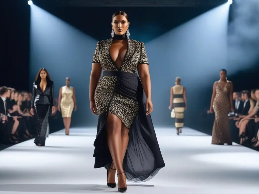 Desfile de moda inclusivo de Tom Ford: diversidad y elegancia en pasarela Una pasarela elegante muestra una colección de moda inclusiva para todos los cuerpos y tallas