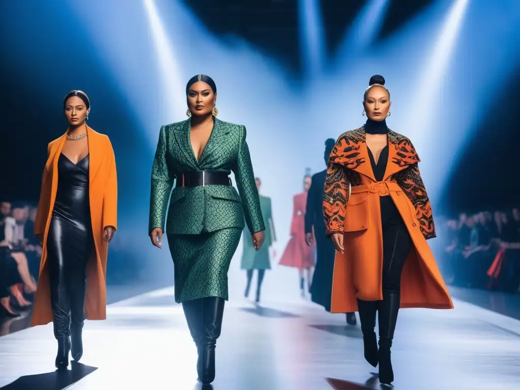 Desfile inclusivo: moda adaptativa en pasarela futurista Una pasarela futurista iluminada con modelos diversos luciendo diseños de moda inclusivos y adaptativos