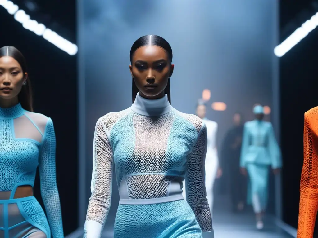 Desfile futurista de moda 3D: diversidad y tecnología Una pasarela futurista con moda 3D, diversidad e inclusión