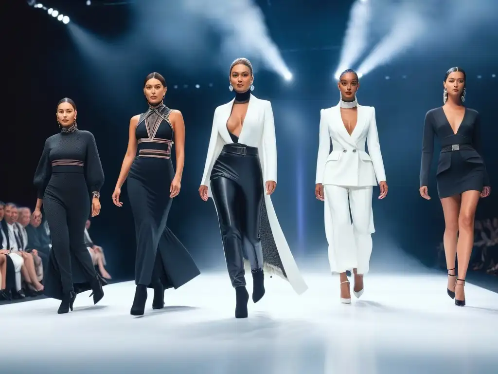 Desfile de moda adaptativa: inclusivo y futurista Una pasarela futurista con moda adaptativa para diversidad, modelos seguros y empoderados