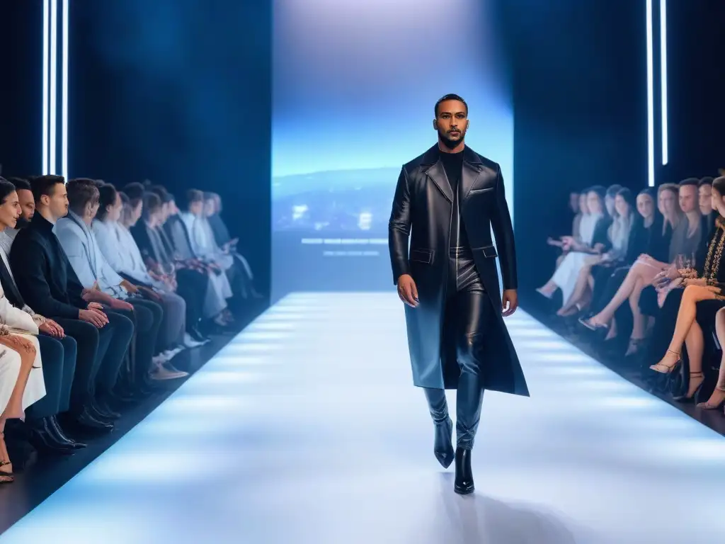 Desfile de Moda Adaptativa Futurista con Tecnología y Estilo Una pasarela futurista con moda adaptativa para todos, modelos exhiben diseños innovadores con tecnología y estilo