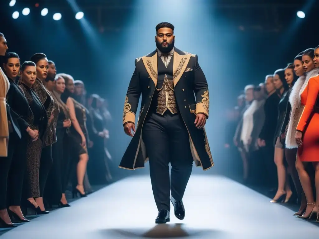 Desfile de moda inclusivo y tecnológico con modelos diversos Una pasarela futurista con moda inclusiva para todos los cuerpos