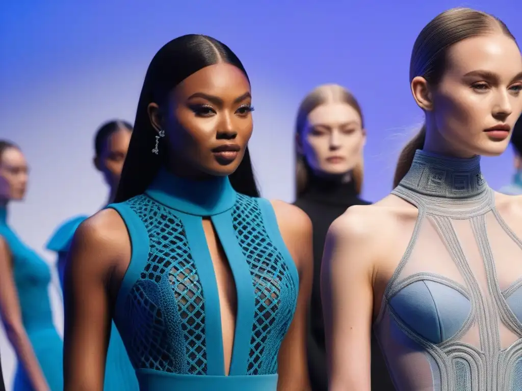 Desfile inclusivo: moda 3D para todas las tallas Una pasarela futurista muestra moda inclusiva tallas especiales 3D con modelos diversos empoderados y diseños vanguardistas