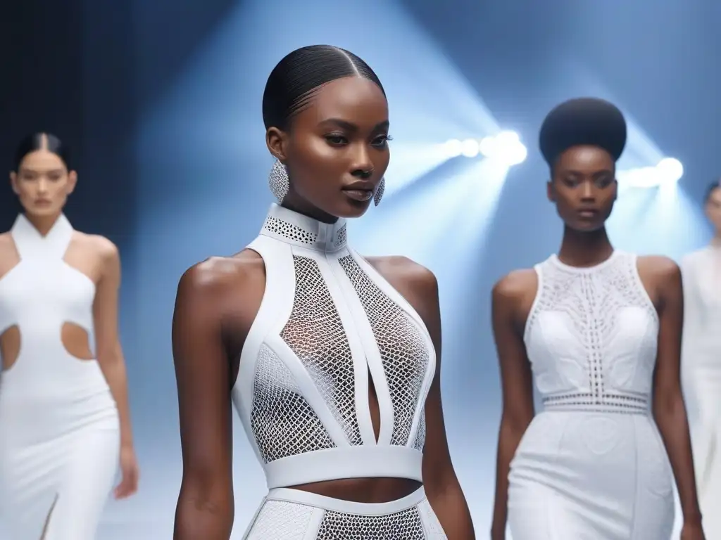 Diversidad y Empoderamiento en Alta Costura 3D: Modelo 8k Una pasarela futurista con moda inclusiva y tecnología 3D, modelos diversas y empoderadas desfilando