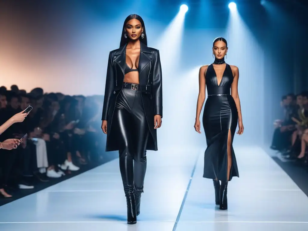 Desfile inclusivo y futurista: moda genderneutral en alta resolución Una pasarela futurista con modelos diversos luciendo diseños de moda inclusiva para todos cuerpos