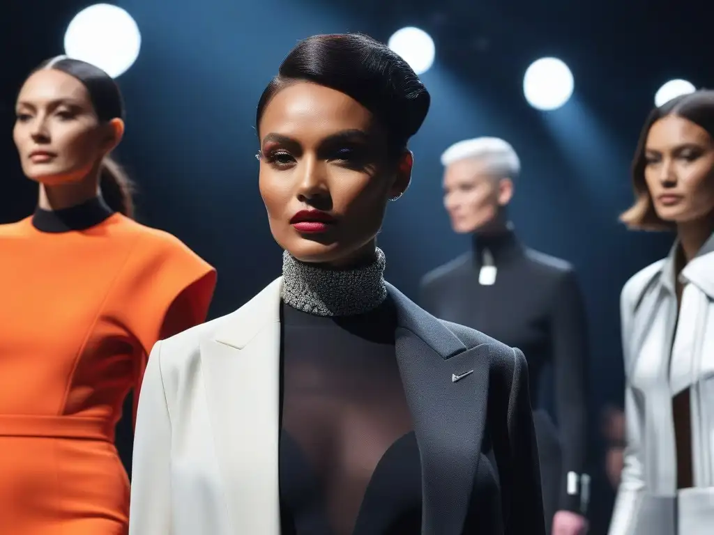 Desfile de moda inclusiva: empoderamiento y estilo adaptativo Una pasarela futurista con modelos de todas las edades y orígenes luciendo Marcas de moda adaptativa inclusiva, refleja inclusión y estilo innovador