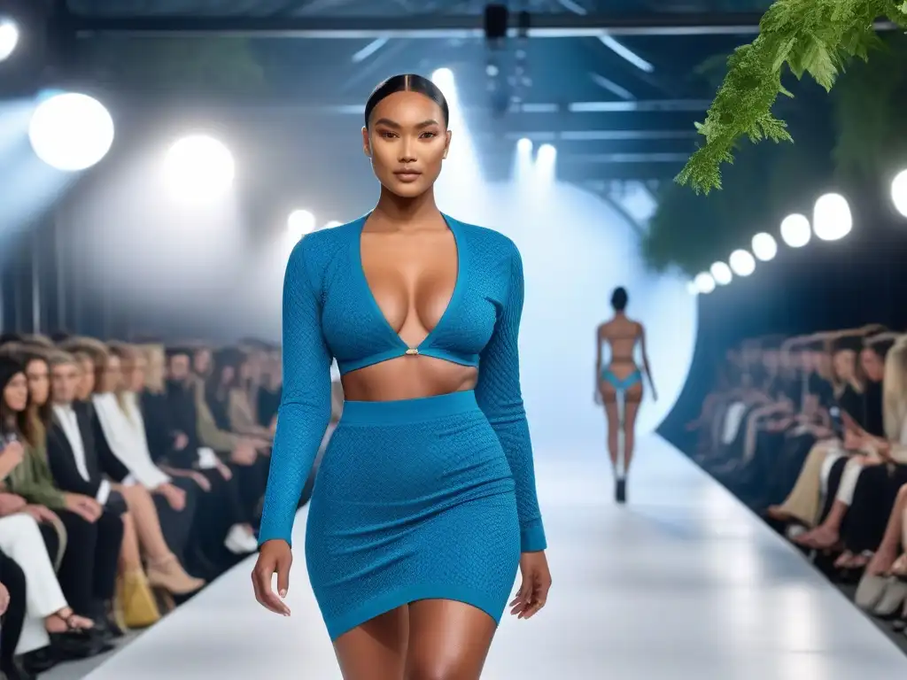 Desfile de moda inclusivo y sostenible Una pasarela futurista con modelos de diferentes etnias y cuerpos luciendo diseños inclusivos y sostenibles de marcas moda inclusiva sostenible