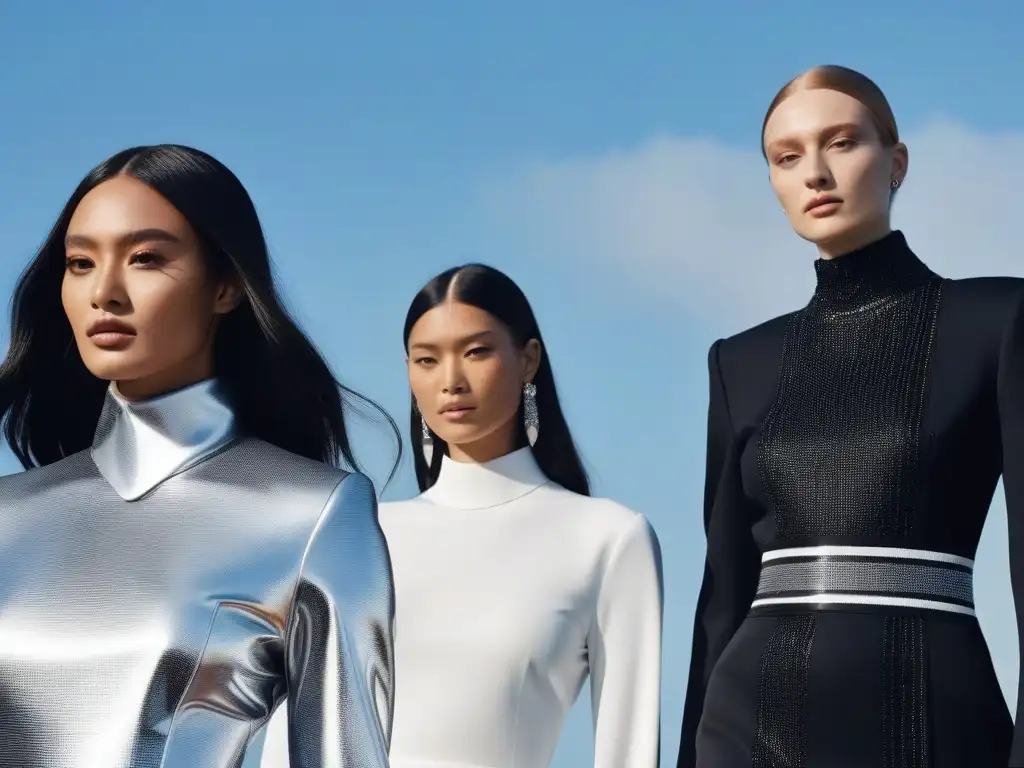 Desfile inclusivo de Celine: moda vanguardista para todos Una pasarela futurista con modelos diversos mostrando la moda inclusiva de Celine con confianza y empoderamiento