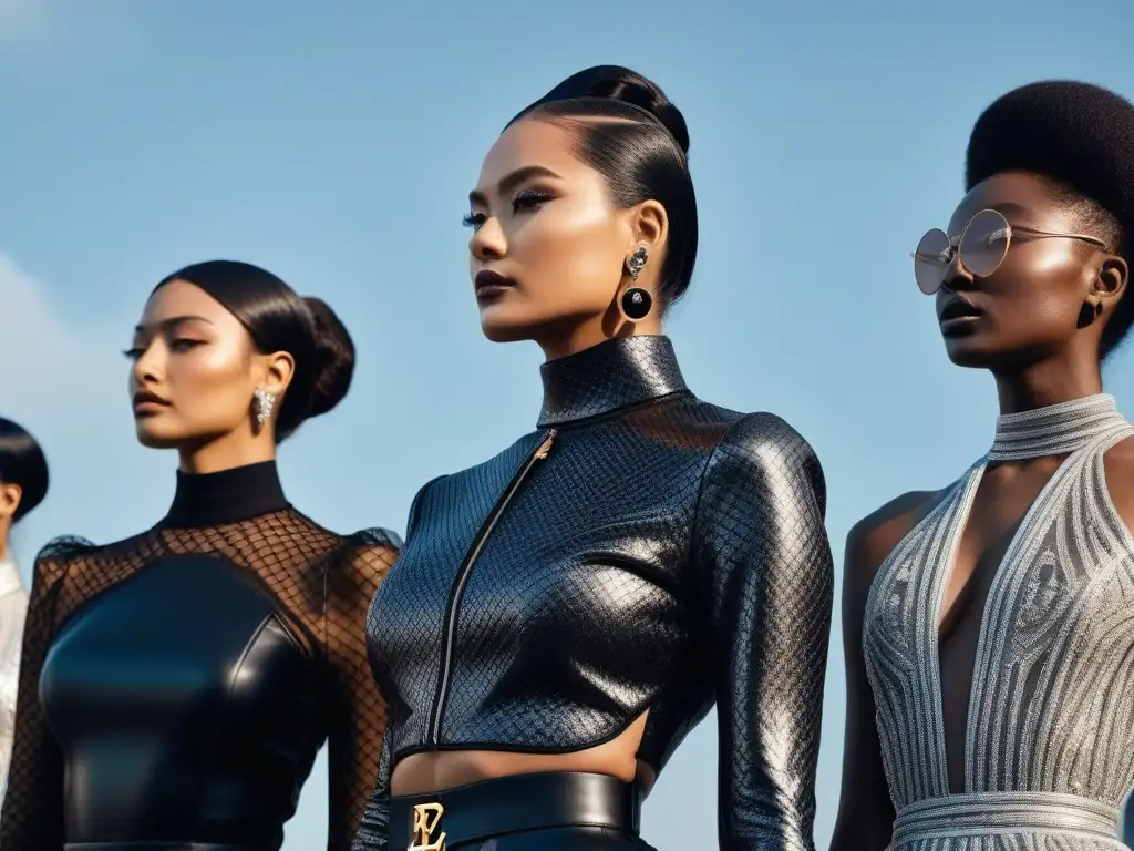 Desfile futurista: diversidad y moda inclusiva de Louis Vuitton en 8k Una pasarela futurista con modelos diversos luciendo moda inclusiva para todos los cuerpos, aplaudidos por una audiencia inclusiva