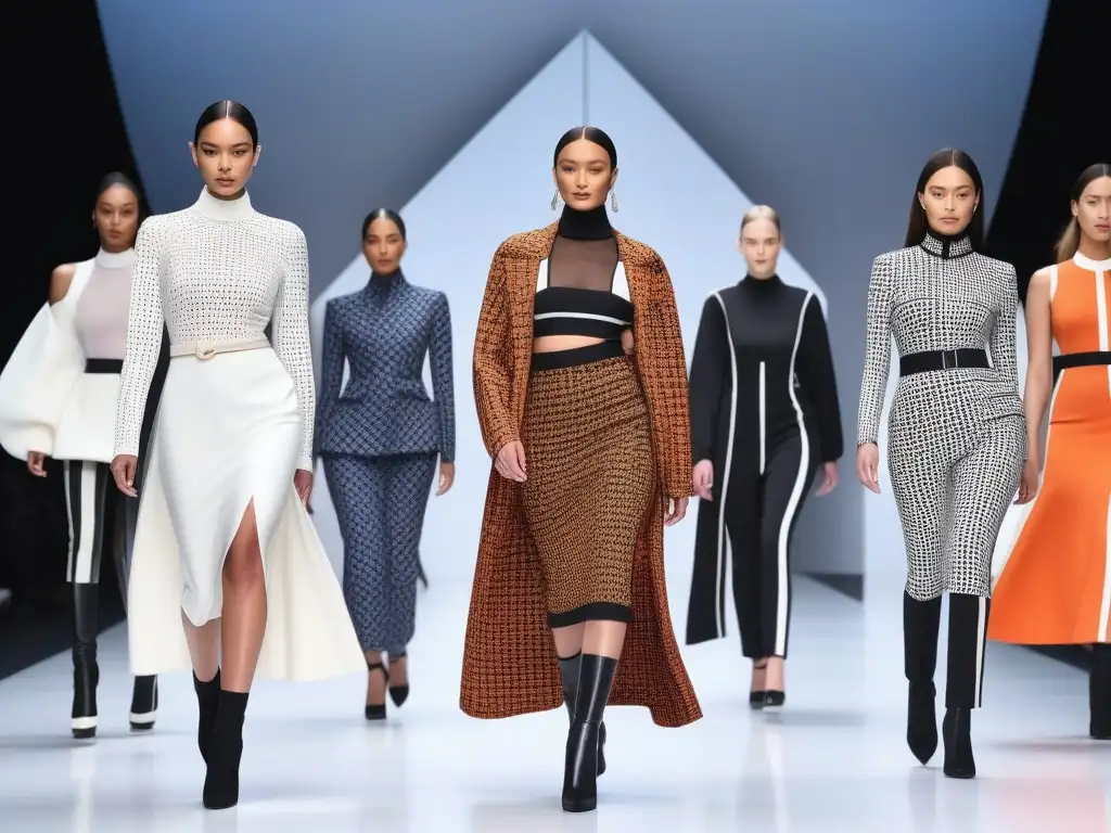 Moda inclusiva: Desfile futurista de diversidad y adaptabilidad Una pasarela futurista con modelos diversos luciendo moda adaptativa para todos cuerpos