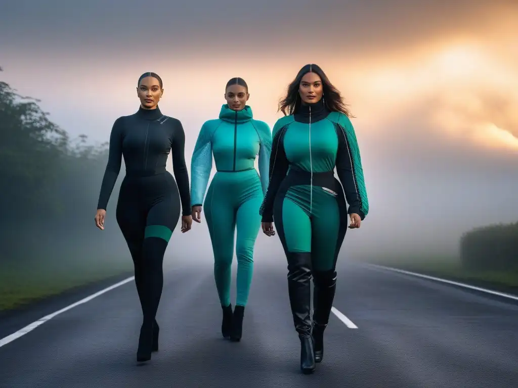 Moda inclusiva: prendas inteligentes para todos los cuerpos Una pasarela futurista con ropa adaptable para diferentes cuerpos, vibrante y vanguardista