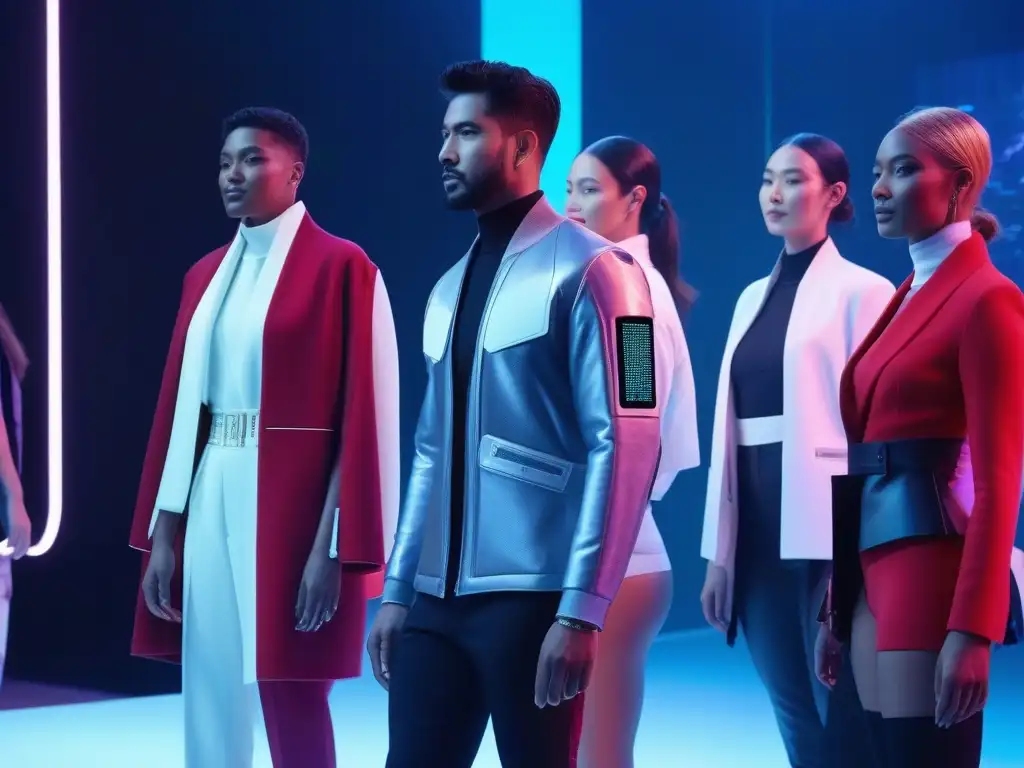 Desfile futurista de moda inclusiva con tecnología wearable Una pasarela del futuro con moda inclusiva y tecnología wearable, modelos empoderados fusionando estilo y tecnología