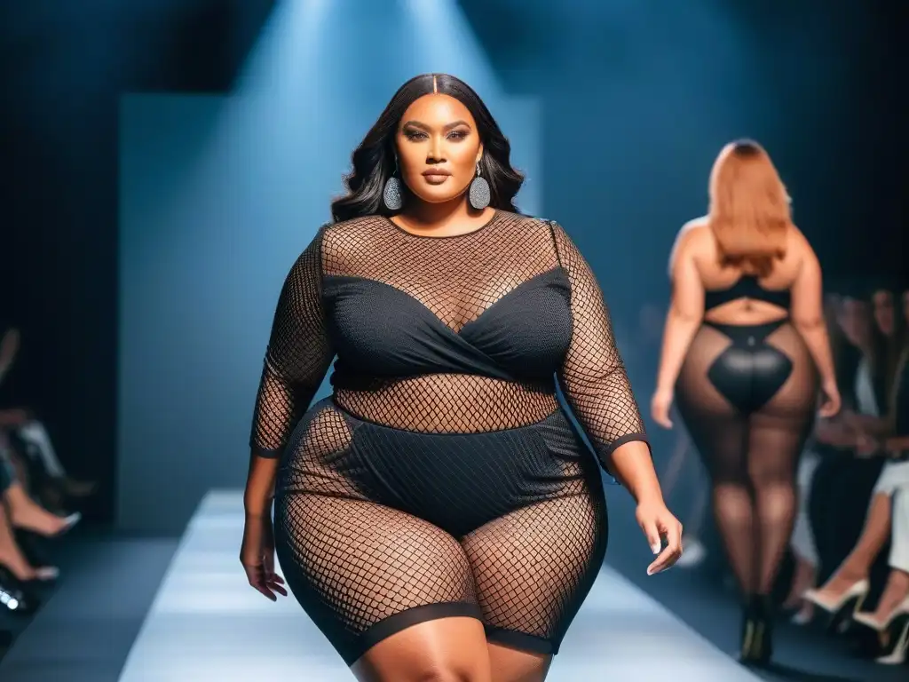 Desfile de moda plussize: diversidad y empoderamiento Una pasarela de moda plus size inclusiva y diversa, con modelos seguras y diversas desfilando con estilo y tendencia