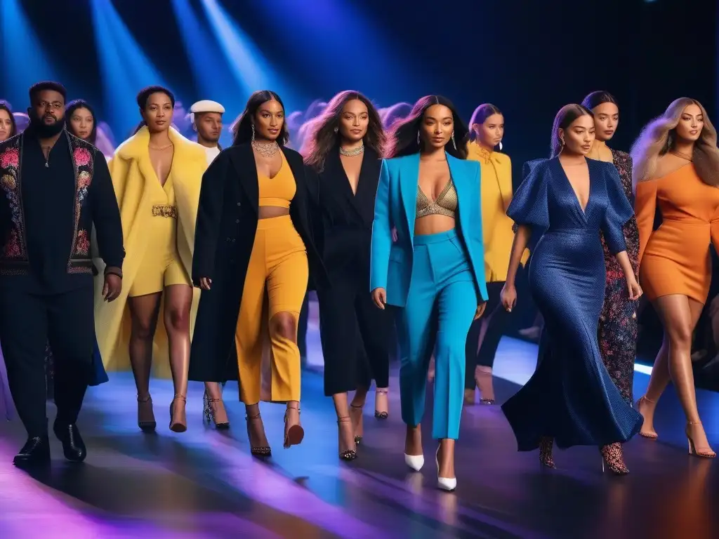 Desfile inclusivo: moda, diversidad y empoderamiento Una pasarela inclusiva con influenciadores de diferentes cuerpos y etnias desfilando con confianza