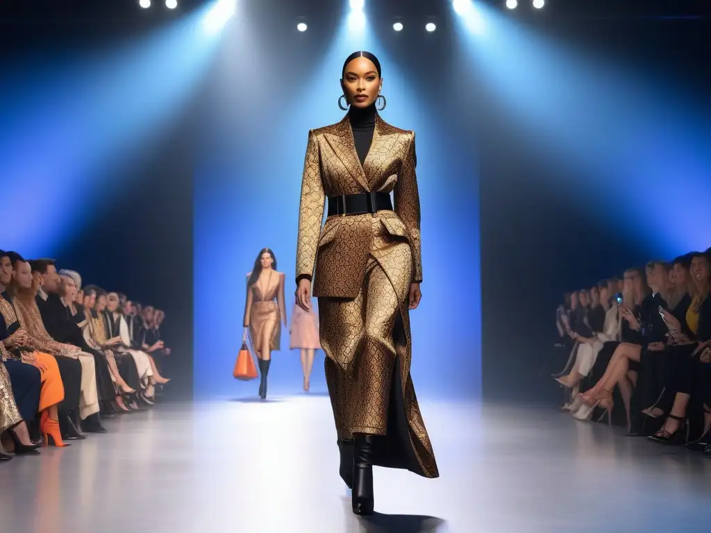 Pasarela inclusiva: moda diversa y vanguardista Una pasarela inclusiva de moda con modelos diversos y diseño moderno, fusionando tecnología y estilo