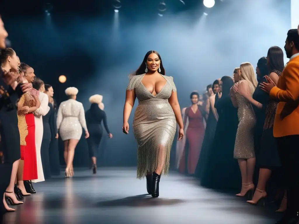 Desfile inclusivo: diversidad de cuerpos, etnias y géneros Una pasarela inclusiva con modelos de diferentes cuerpos, etnias y géneros desfilando en atuendos de diseñador