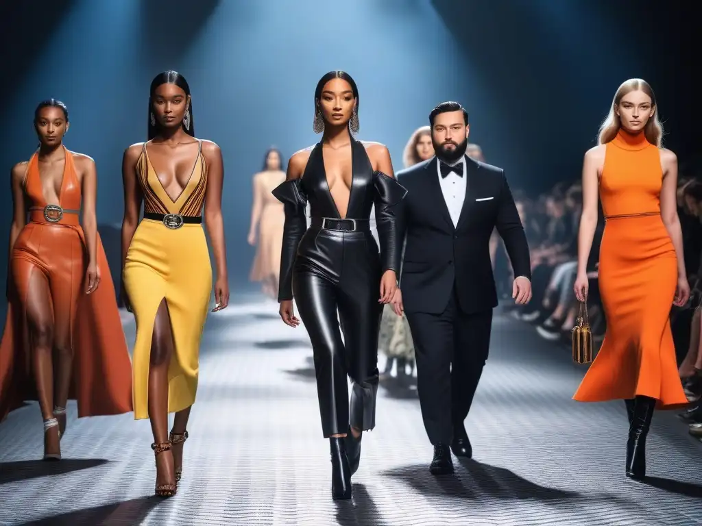 Desfile de moda inclusivo de Prada: diversidad y estilo en la pasarela Una pasarela inclusiva de modelos diversos desfilando con confianza en un desfile de moda de Prada, destacando la inclusión en la industria de la moda