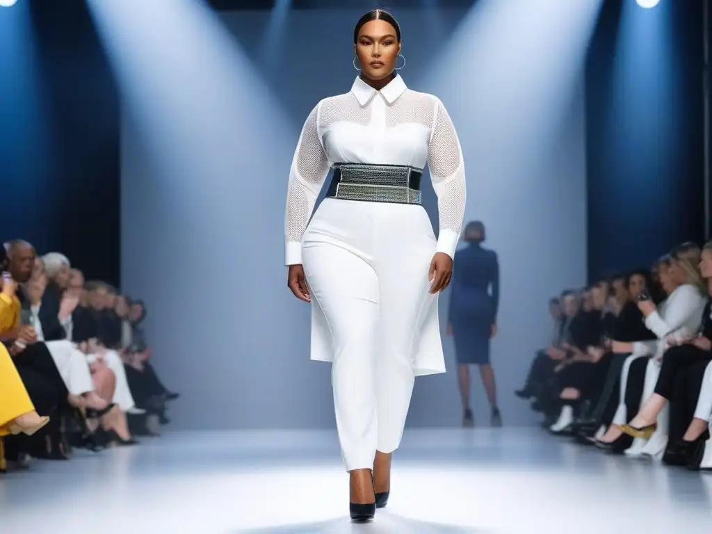 Desfile de moda inclusivo: revolución en la pasarela Una pasarela inclusiva con modelos diversos llevando ropa adaptativa para todos cuerpos, reflejando empoderamiento en la moda