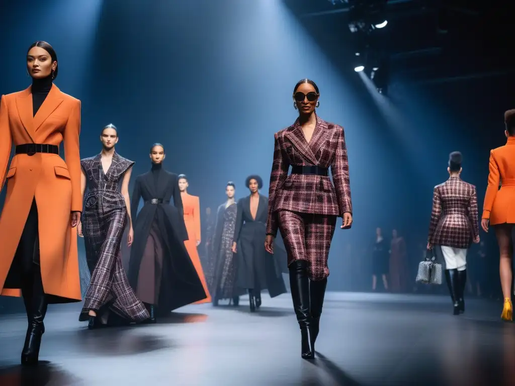 Desfile de moda genderneutral: innovación y diversidad en la pasarela Una pasarela innovadora con diseñadores líderes en moda sin género, modelos desfilando con prendas vanguardistas y espectadores impresionados