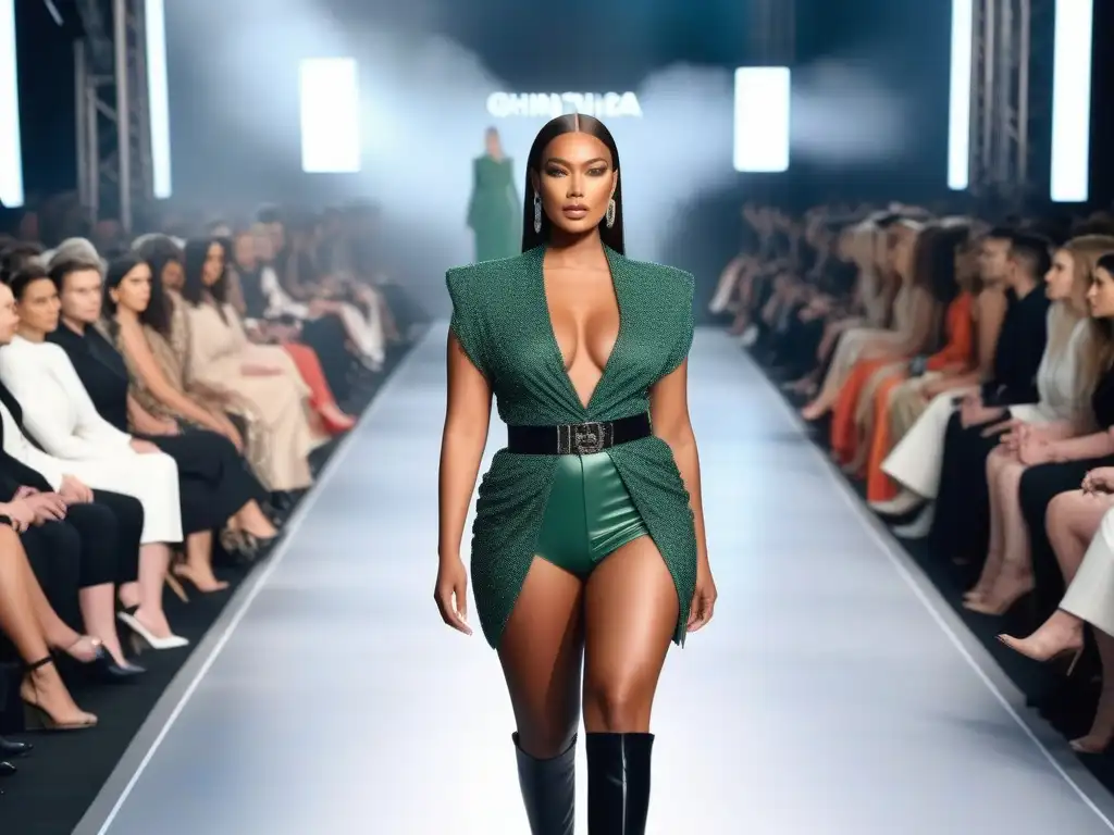 Desfile de moda inclusivo y empoderador con modelos diversos Una pasarela llena de diversidad corporal en la moda: modelos de diferentes formas y tamaños desfilan con confianza