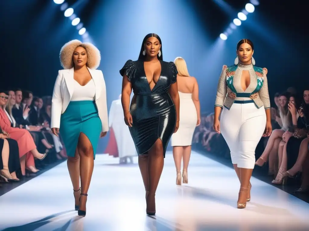Desfile de moda inclusivo con modelos diversos y seguros Una pasarela llena de diversidad de cuerpos y moda, inspirando en redes sociales