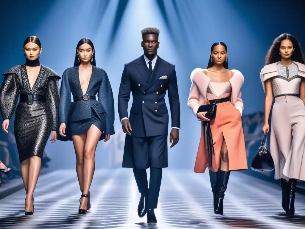 Pasarela Dior: diversidad de modelos desfilando con confianza Una pasarela llena de diversidad de tallas en moda, con modelos de diferentes edades y etnias luciendo la colección de Christian Dior