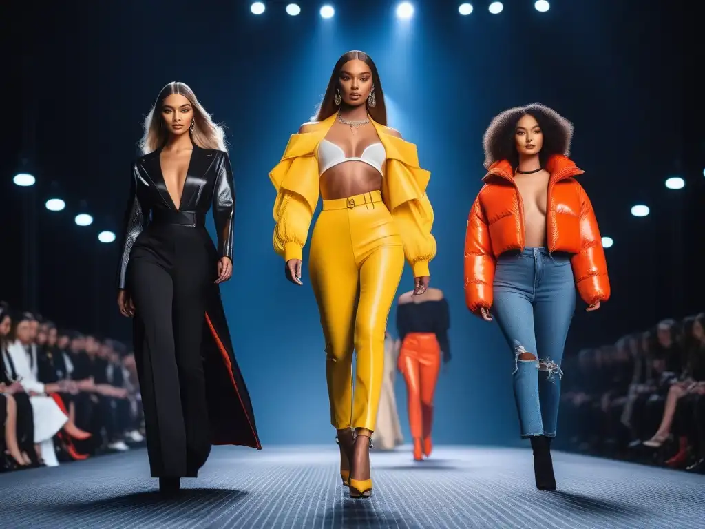 Desfile de moda petite: diversidad y empoderamiento en la pasarela Una pasarela llena de moda petite en colaboraciones, donde la diversidad y la inclusividad brillan con luces urbanas