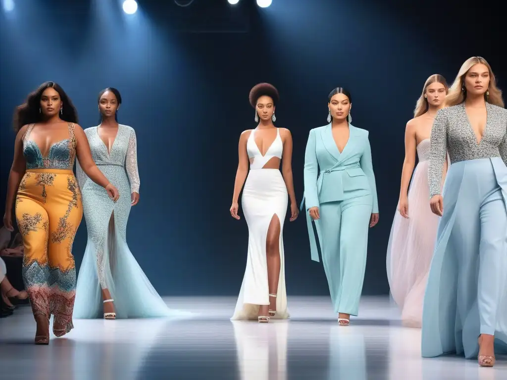 Desfile inclusivo: moda diversa y empoderada Una pasarela de marcas moda diversidad tallas inclusivas con modelos diversos desfilando con confianza y elegancia