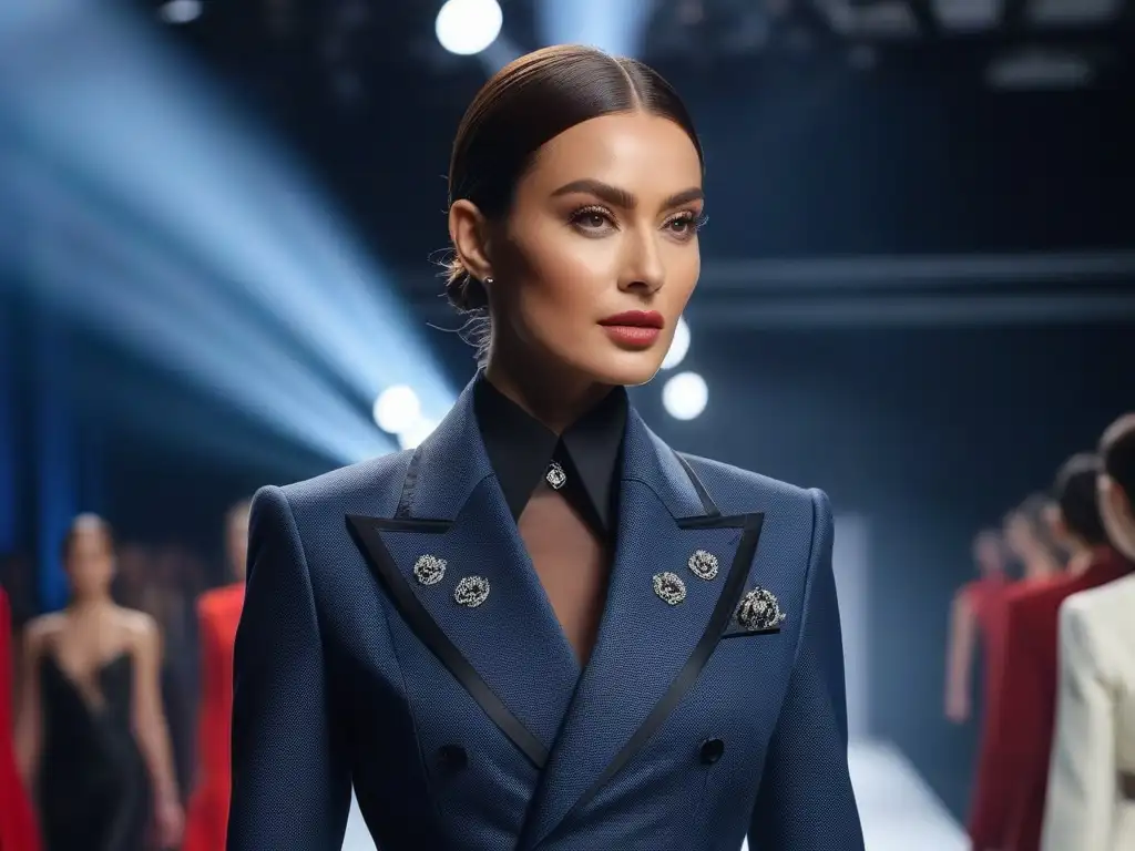 Desfile de moda para altos: elegancia y confianza en la pasarela Una pasarela de moda alta costura para tallas altas con modelos seguras y elegantes