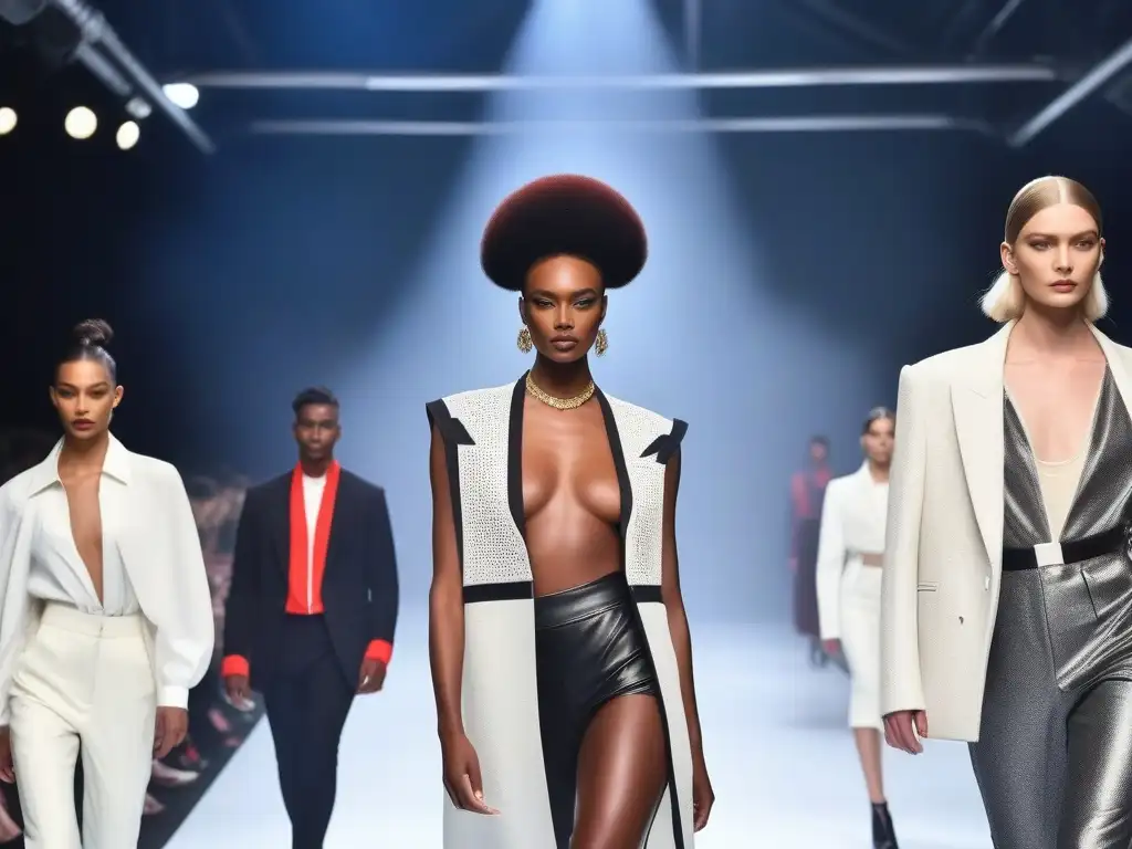 Desfile de moda genderfluid: Empoderamiento y diversidad Una pasarela de moda transgénero y no binaria con modelos empoderados exhibiendo prendas únicas