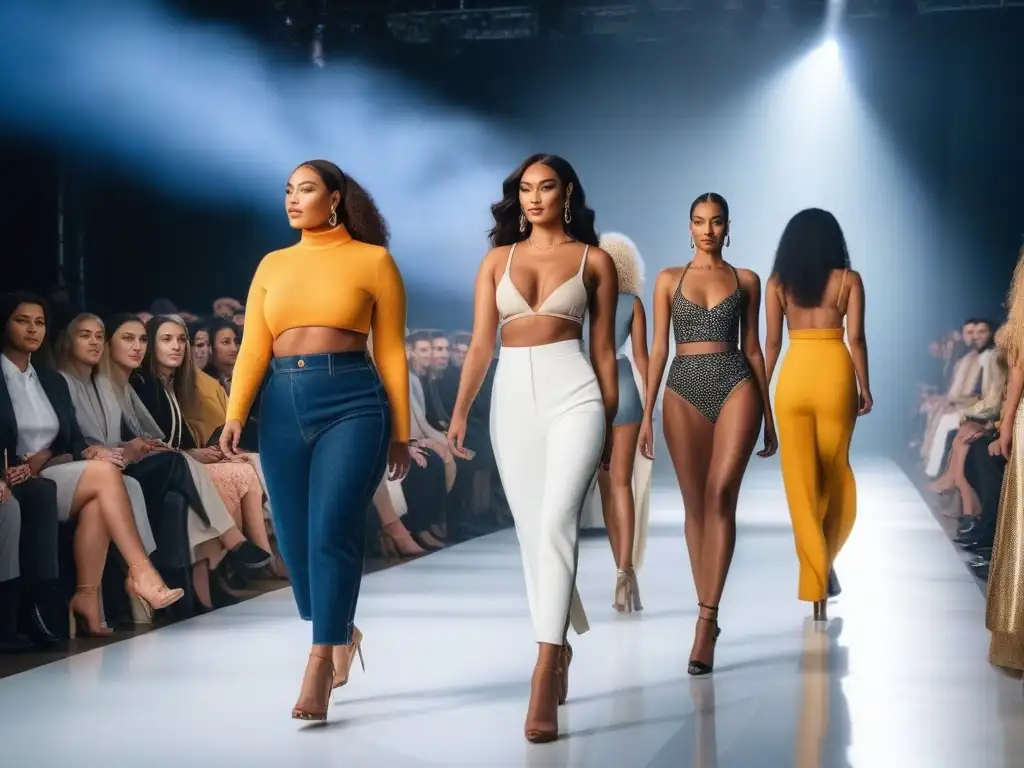 Desfile inclusivo: diversidad de cuerpos, tonos y estilos en la moda Una pasarela de moda con diversidad de modelos empoderados y seguros, representando la inclusividad en la industria